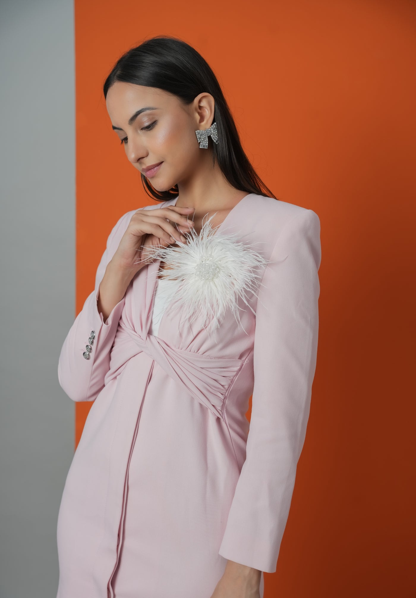 Feather Crystal Brooch White