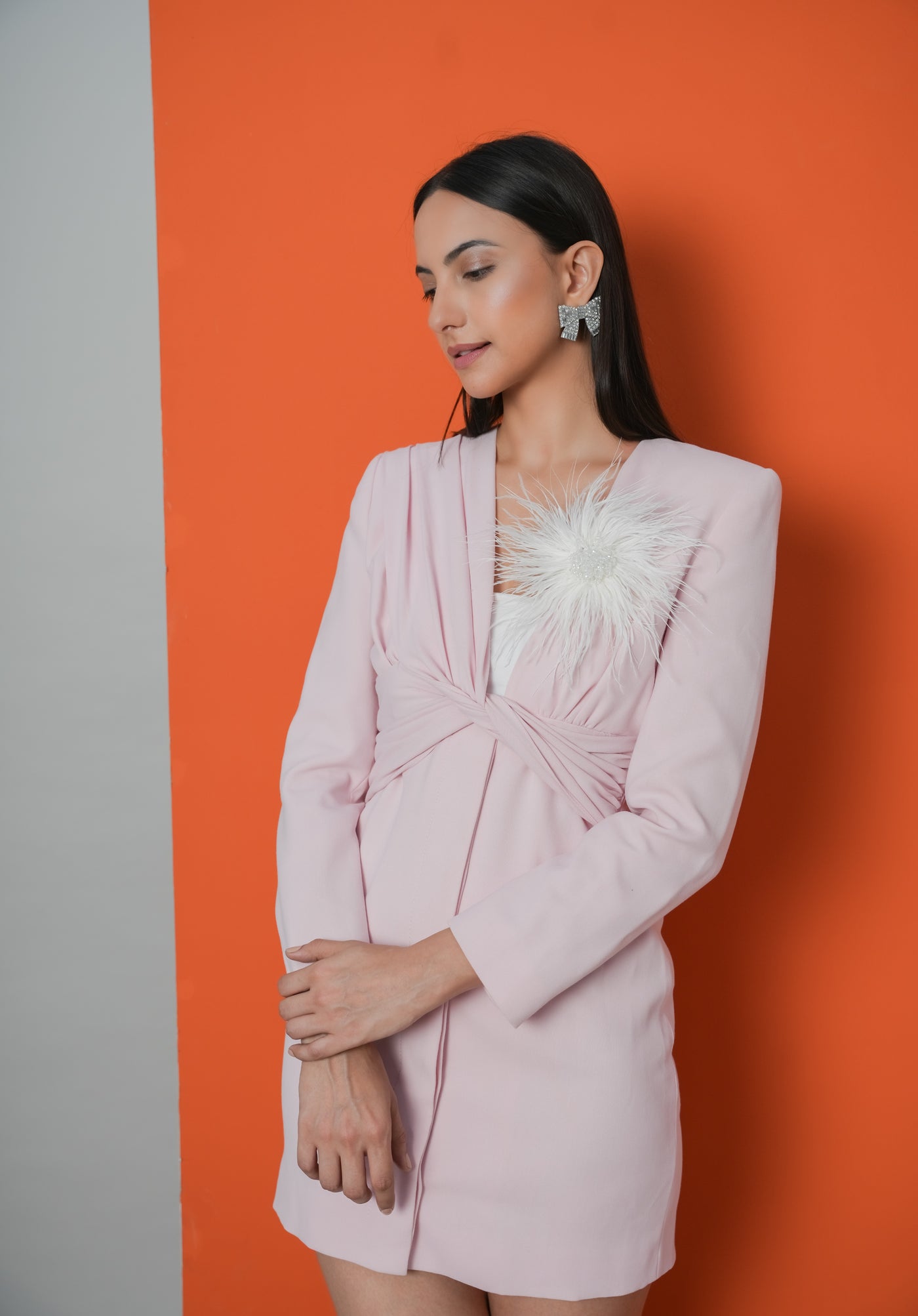 Feather Crystal Brooch White