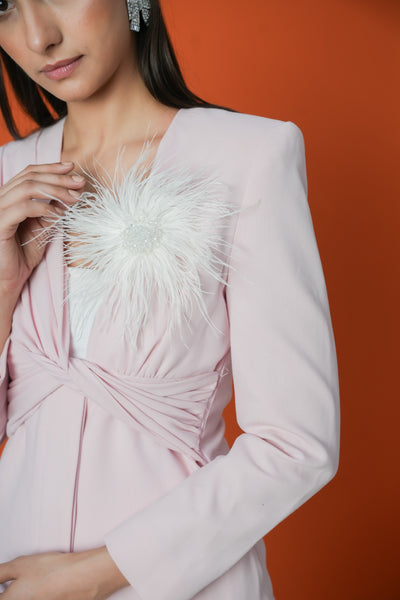 Feather Crystal Brooch White