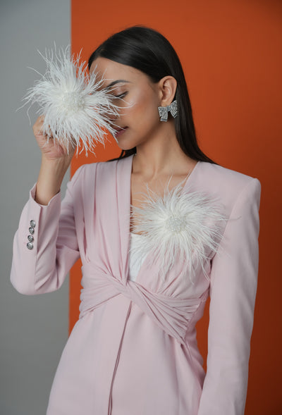 Feather Crystal Brooch White