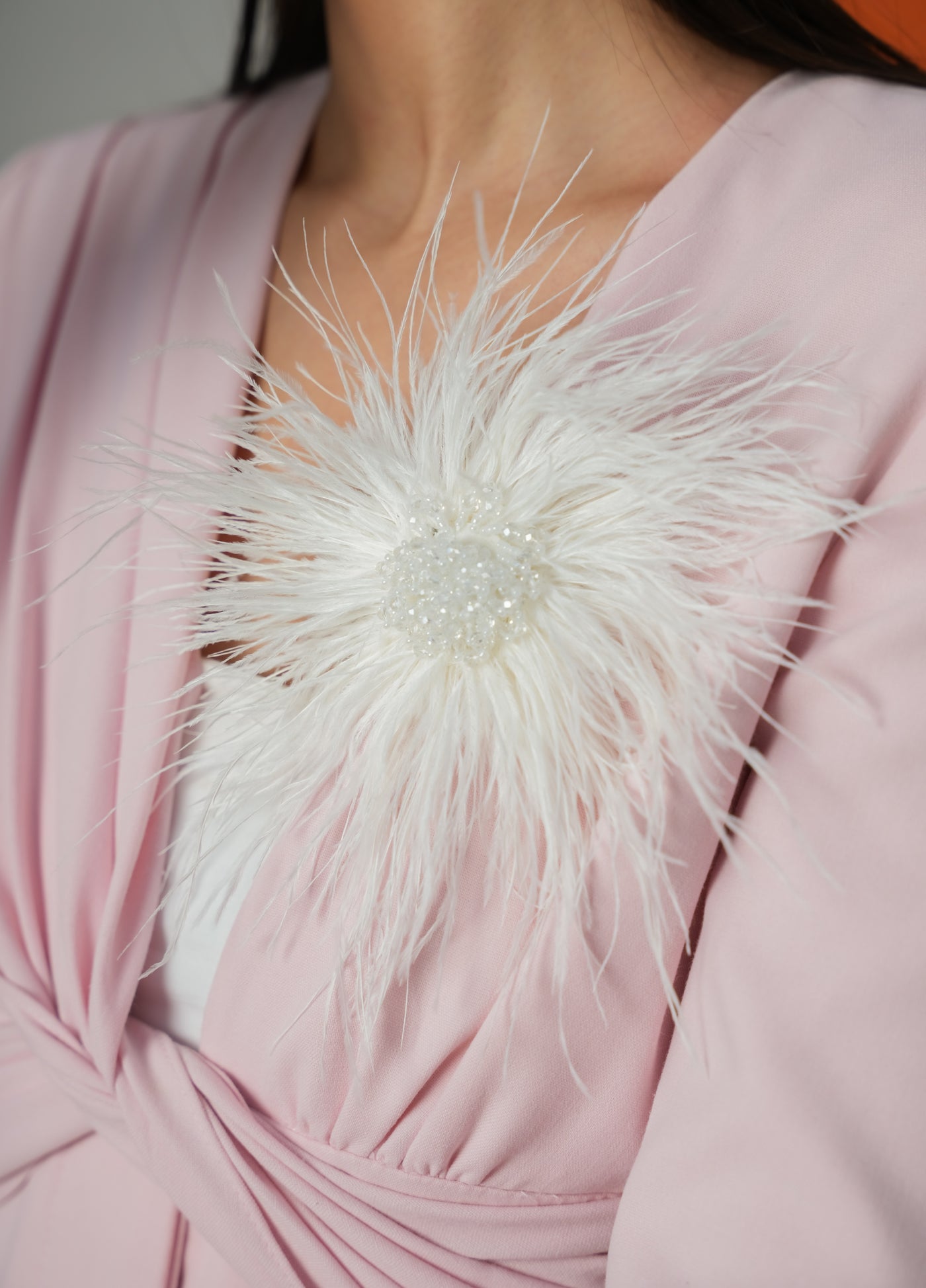 Feather Crystal Brooch White