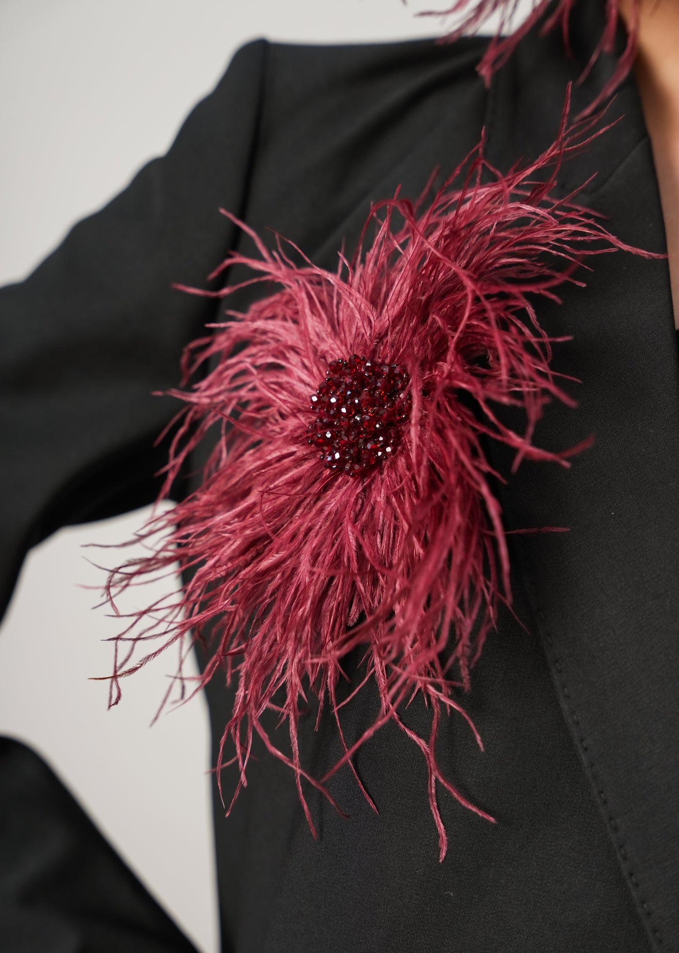 Feather Crystal Brooch Maroon