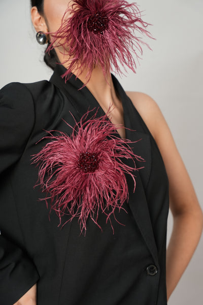 Feather Crystal Brooch Maroon