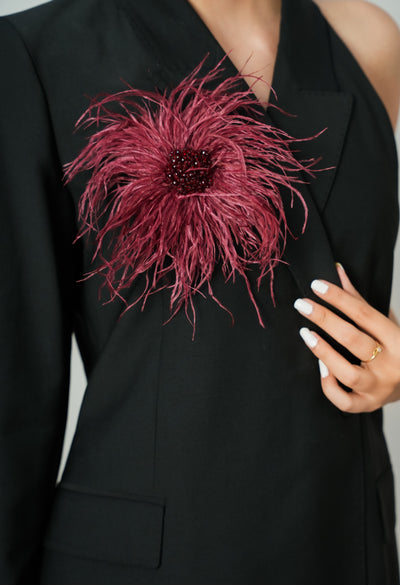 Feather Crystal Brooch Maroon